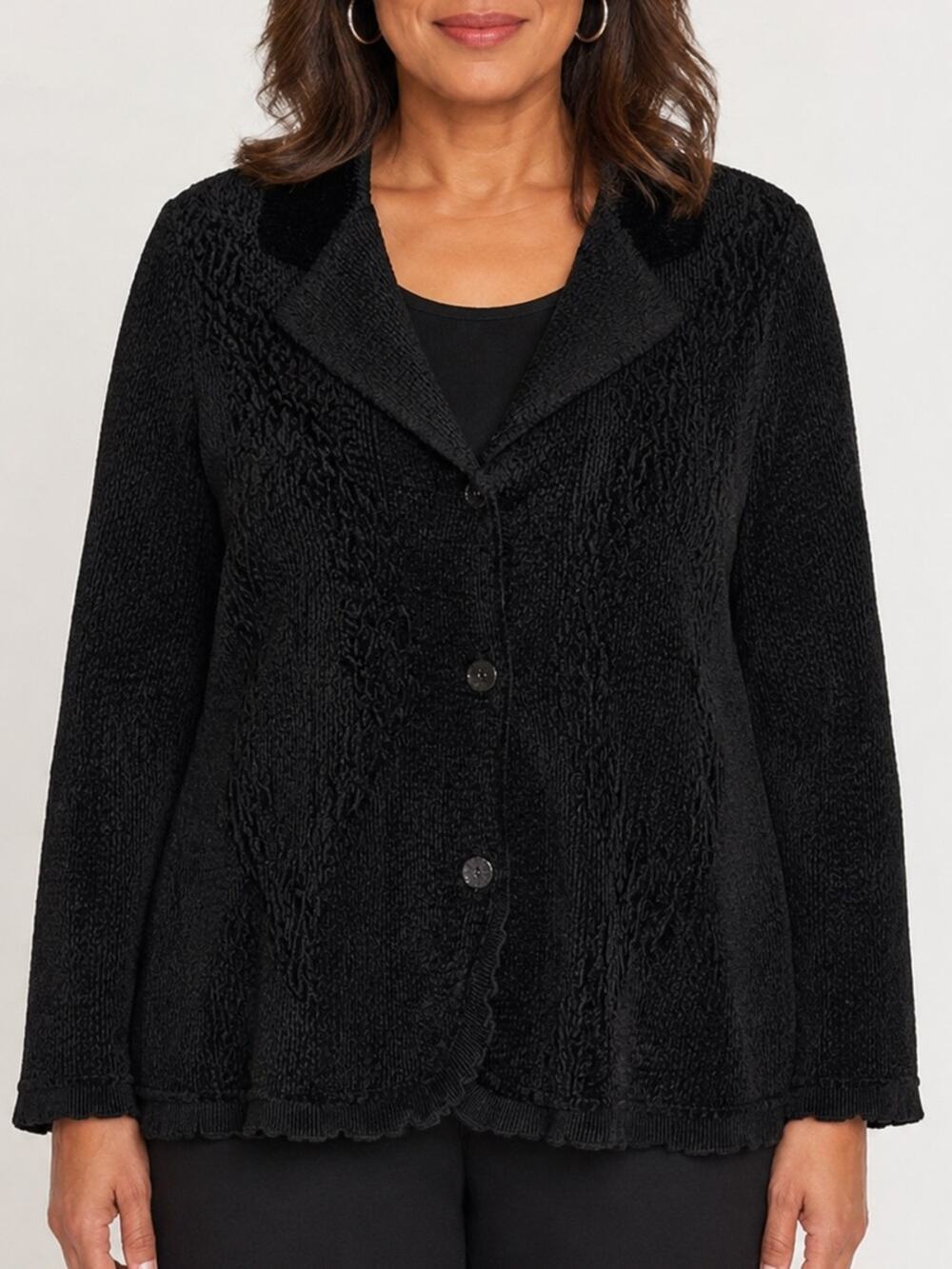 Chico’s Black Textured Chenille Knit Jacket Cardigan Size 3/XL